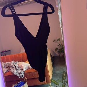 Black deep V bodysuit